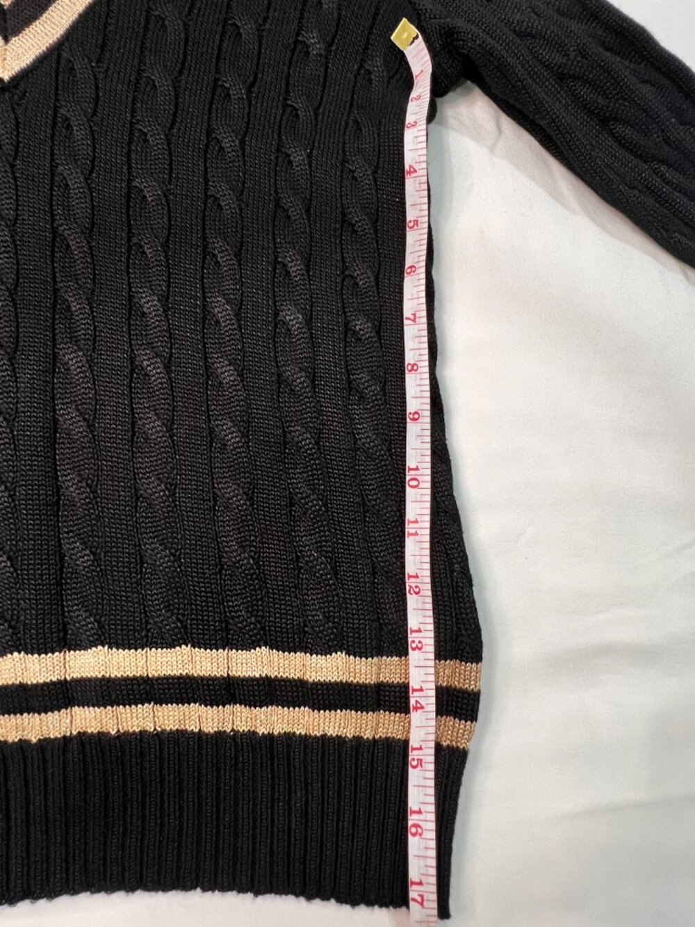 Lauren Ralph Lauren Black Gold Cable Knit Cricket Sweater M - Picture 5 of 6